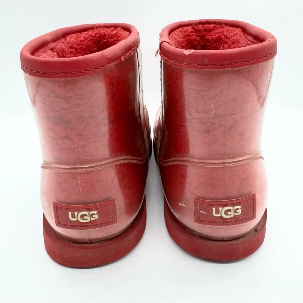 UGG‎ Classic Clear Mini Shearling Lined Rubber Boots Samba Red Size 3 Y2K Winter